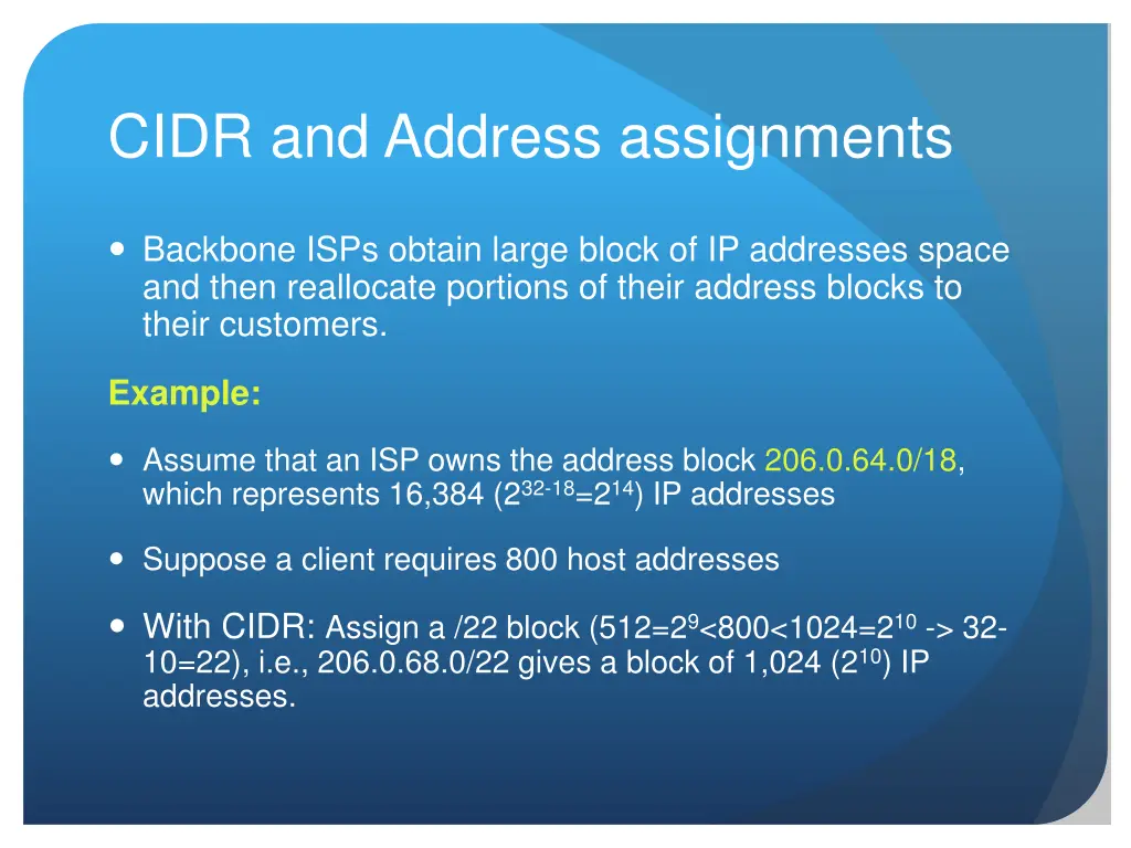 cidr and address assignments