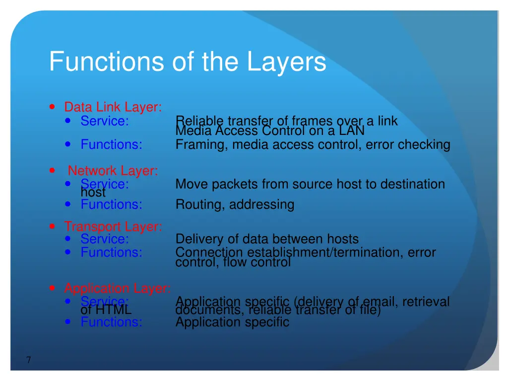 functions of the layers