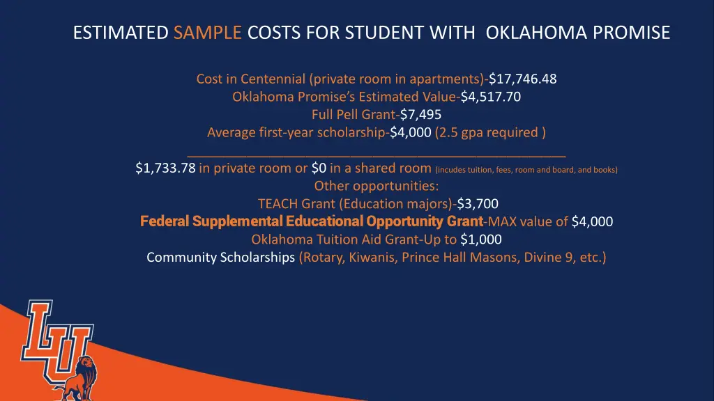 estimated sample costs for student with oklahoma