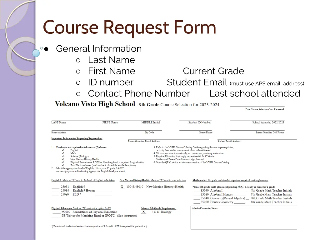 course request form general information last name