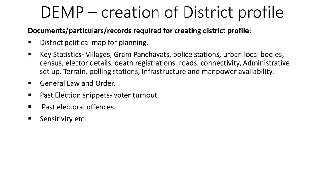 demp creation of district profile