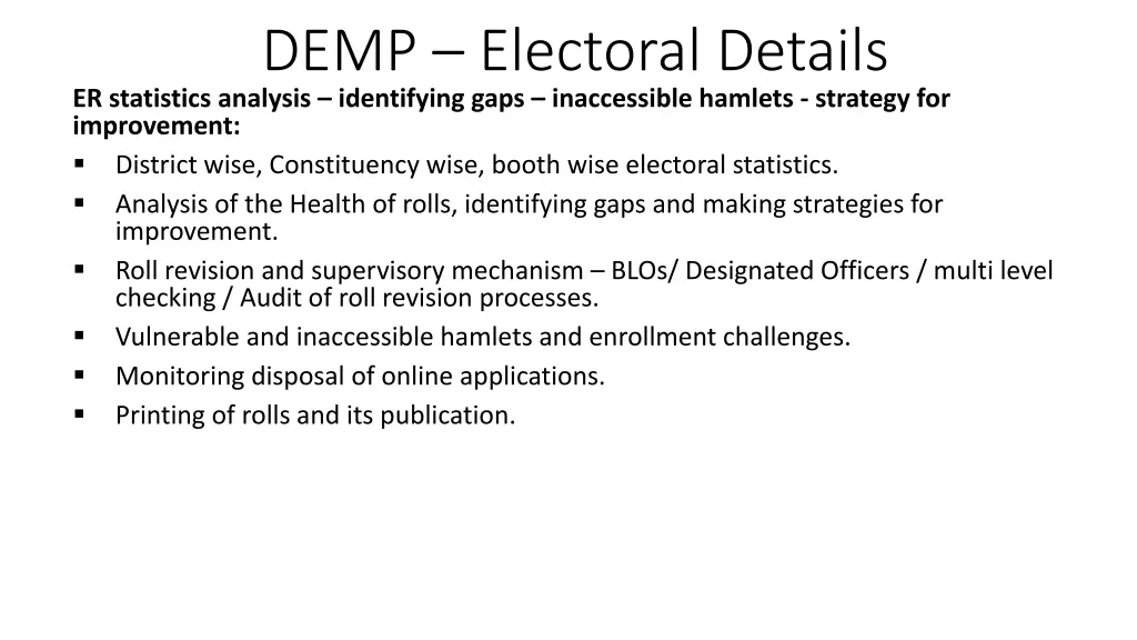 demp electoral details er statistics analysis