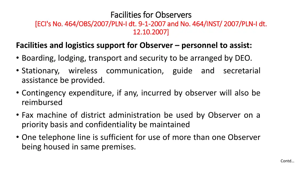 facilities for observers facilities for observers