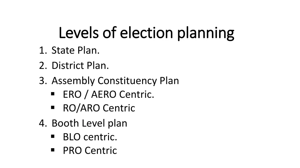 levels of election planning levels of election