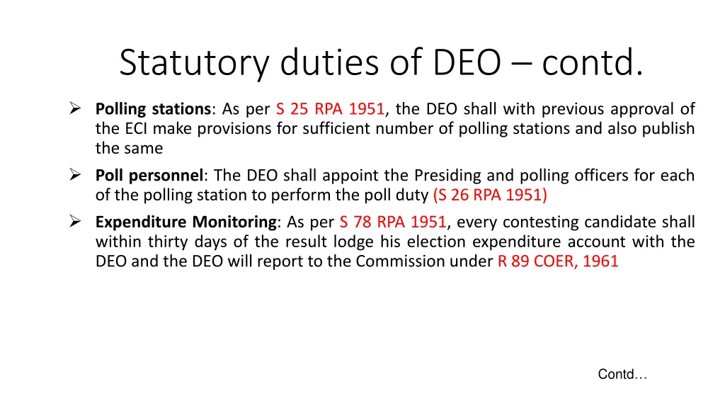 statutory duties of deo contd