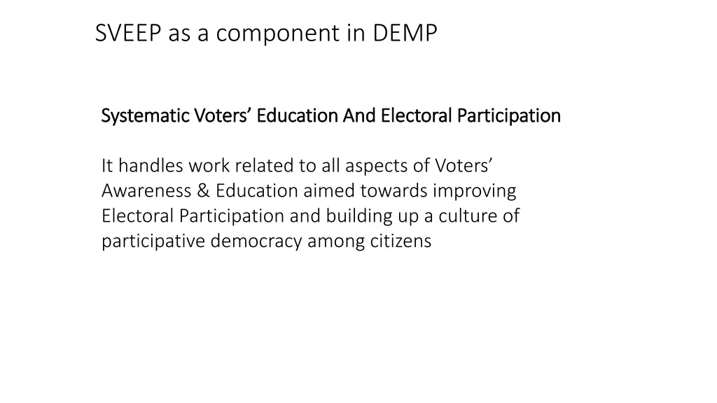 sveep as a component in demp