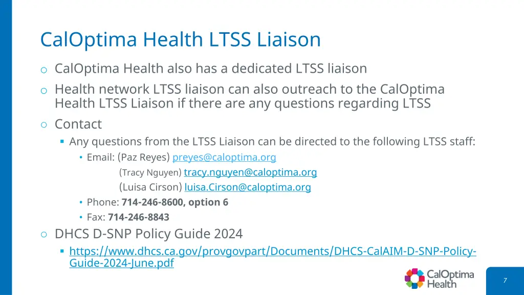 caloptima health ltss liaison