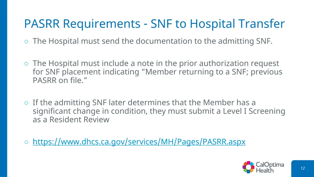 pasrr requirements snf to hospital transfer