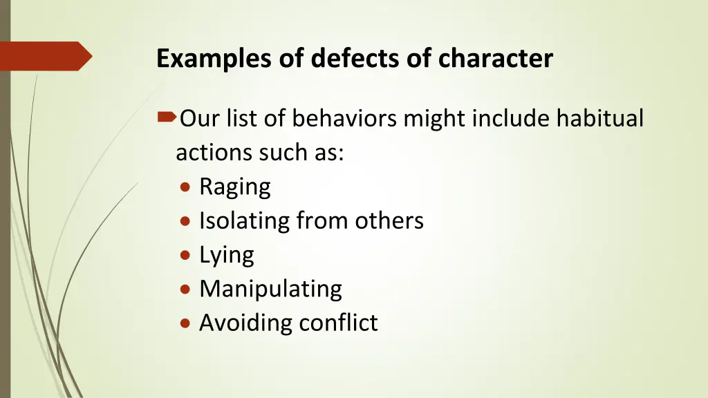 examples of defects of character 1
