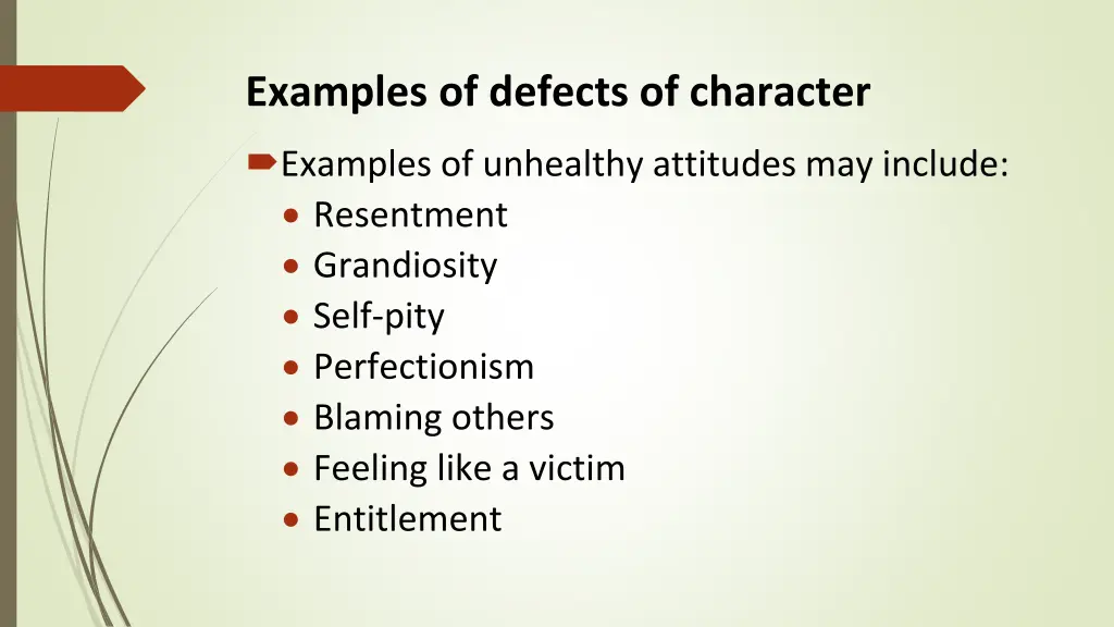 examples of defects of character