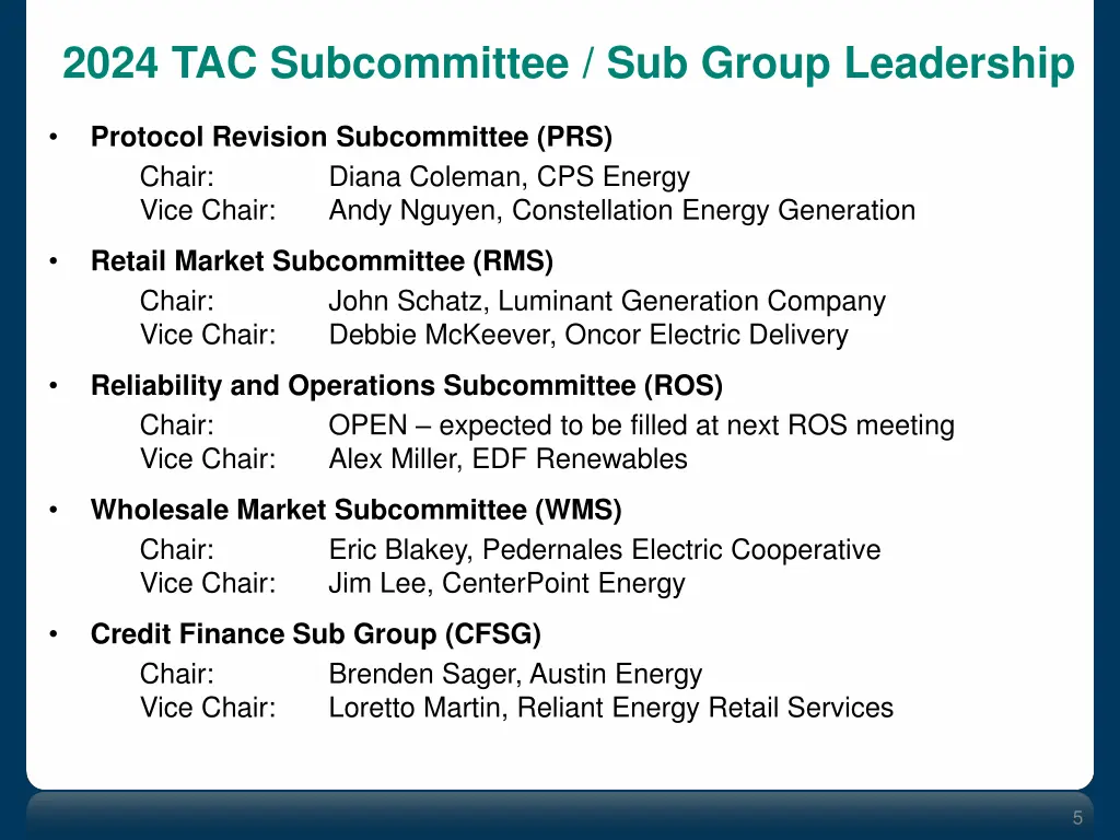 2024 tac subcommittee sub group leadership