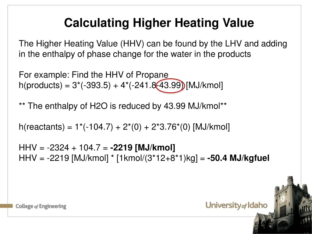 calculating higher heating value