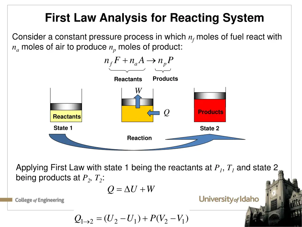 first law analysis for reacting system