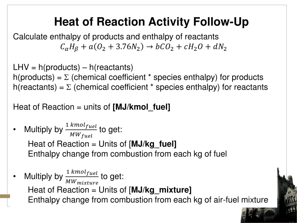 heat of reaction activity follow up calculate