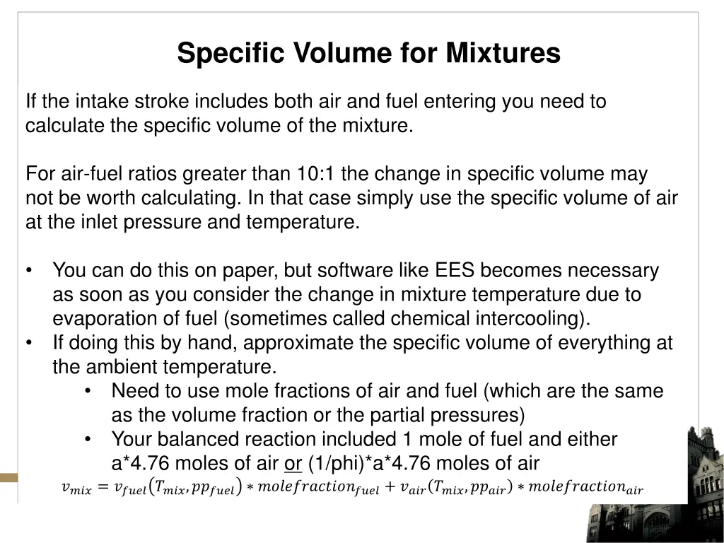 specific volume for mixtures