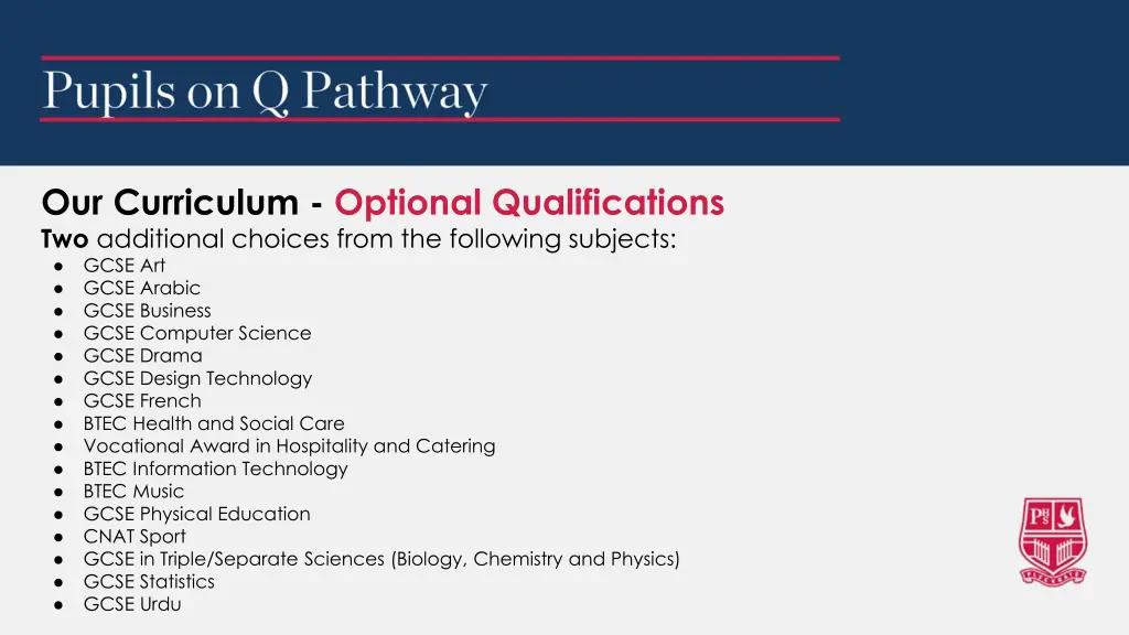 our curriculum optional qualifications 1