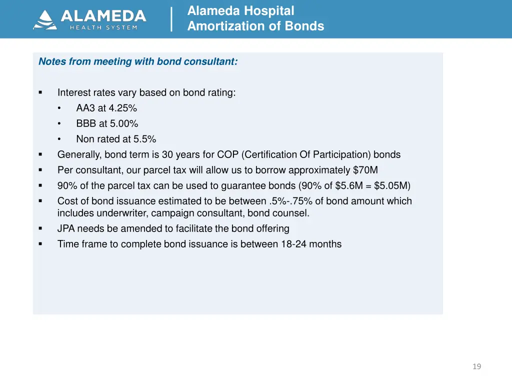 alameda hospital amortization of bonds