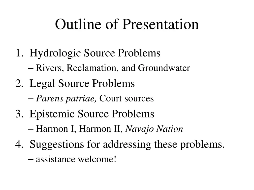 outline of presentation