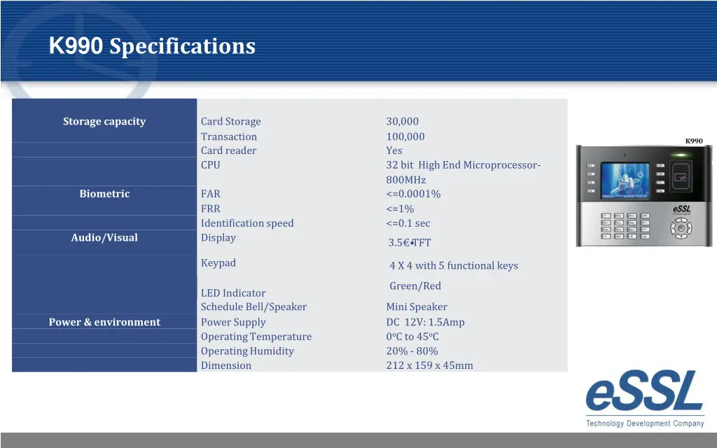 k990 specifications