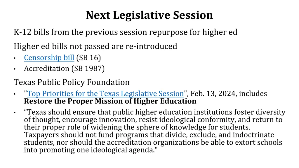 next legislative session