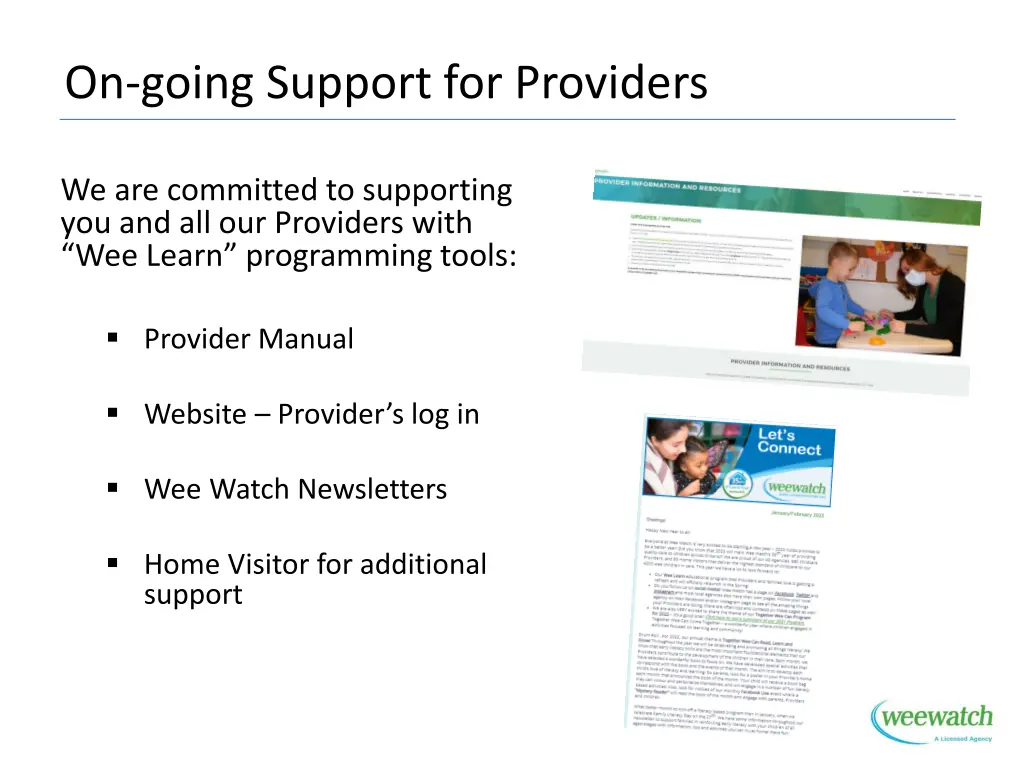 on going support for providers