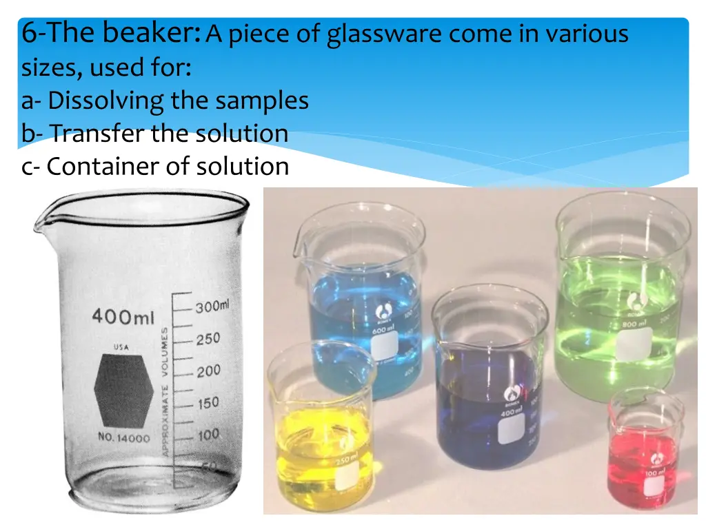 6 the beaker a piece of glassware come in various