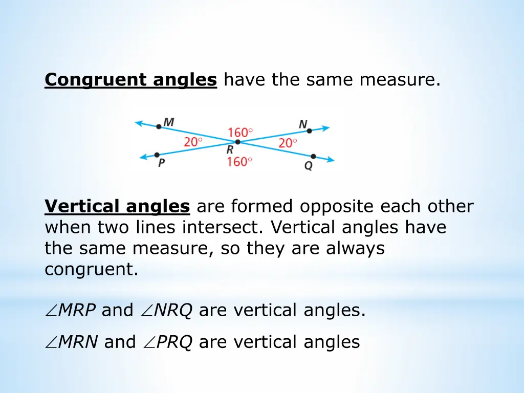 congruent angles have the same measure