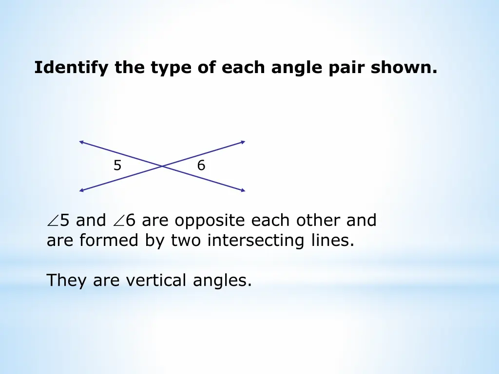 identify the type of each angle pair shown