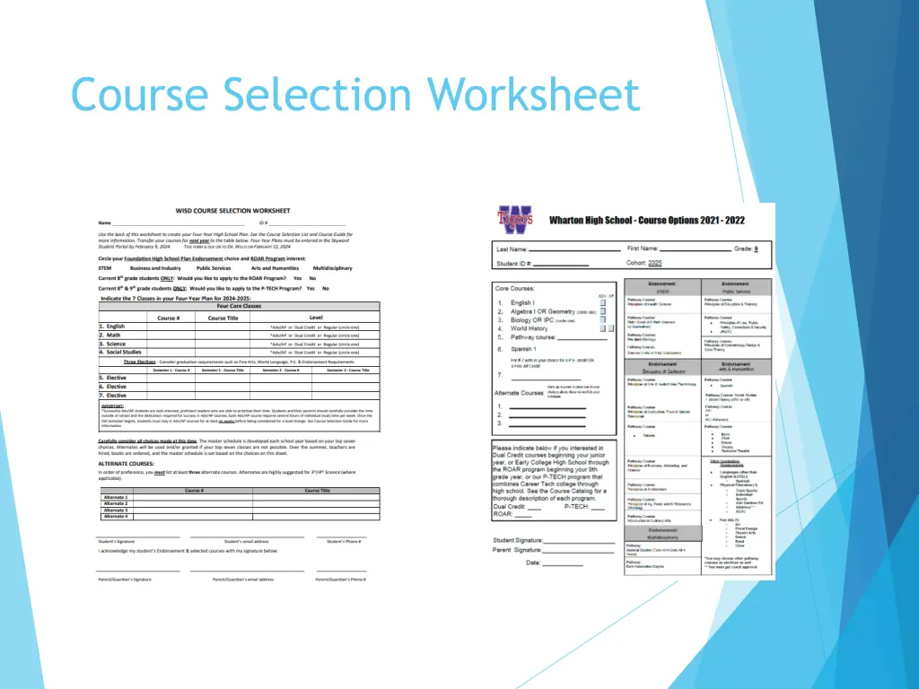 course selection worksheet