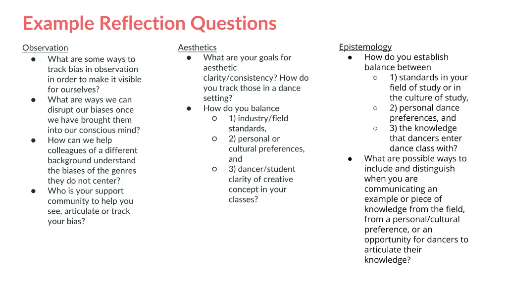 example reflection questions