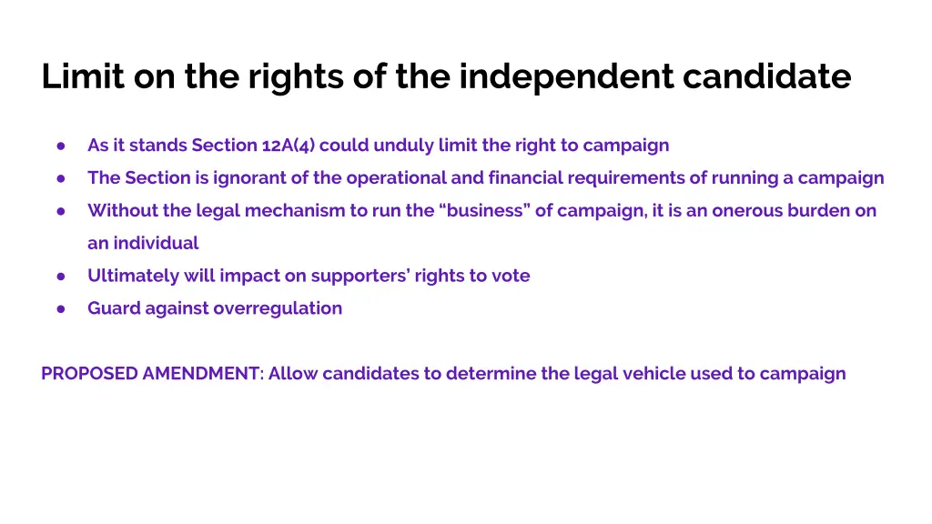 limit on the rights of the independent candidate