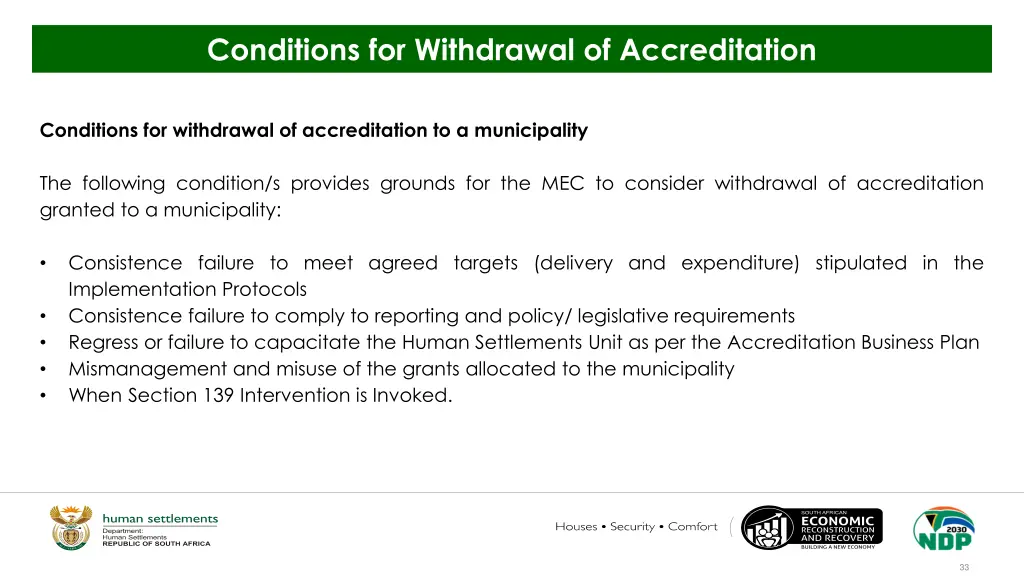 conditions for withdrawal of accreditation