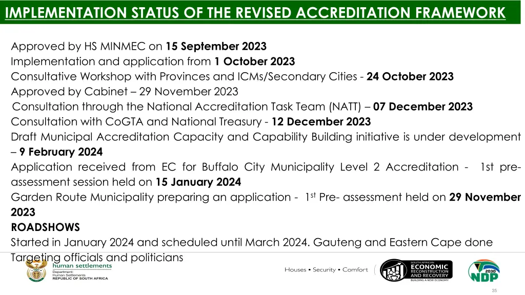 implementation status of the revised