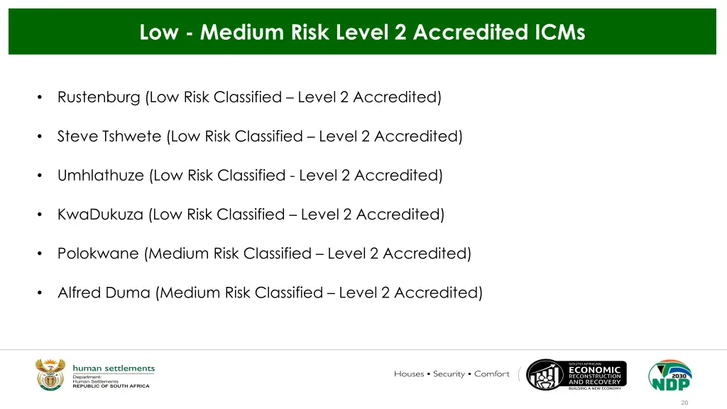 low medium risk level 2 accredited icms