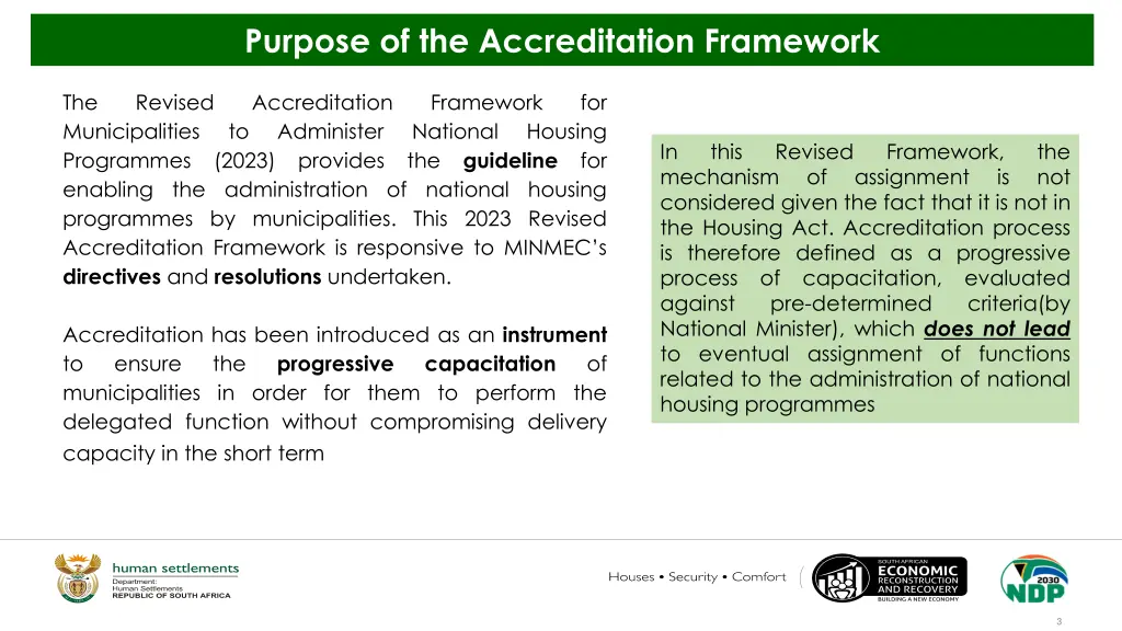 purpose of the accreditation framework