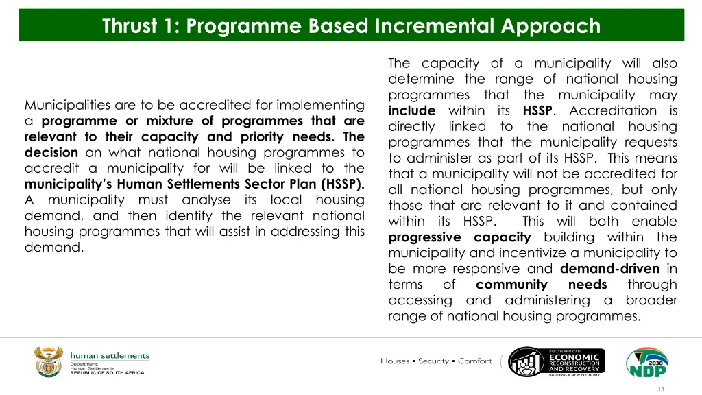 thrust 1 programme based incremental approach