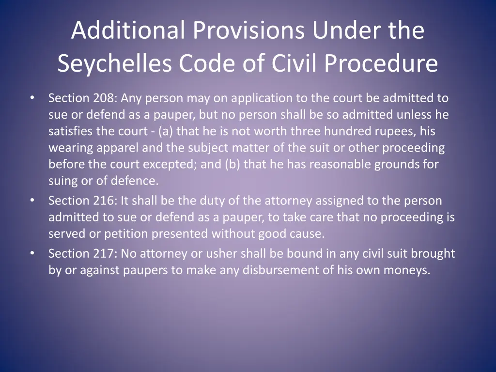 additional provisions under the seychelles code