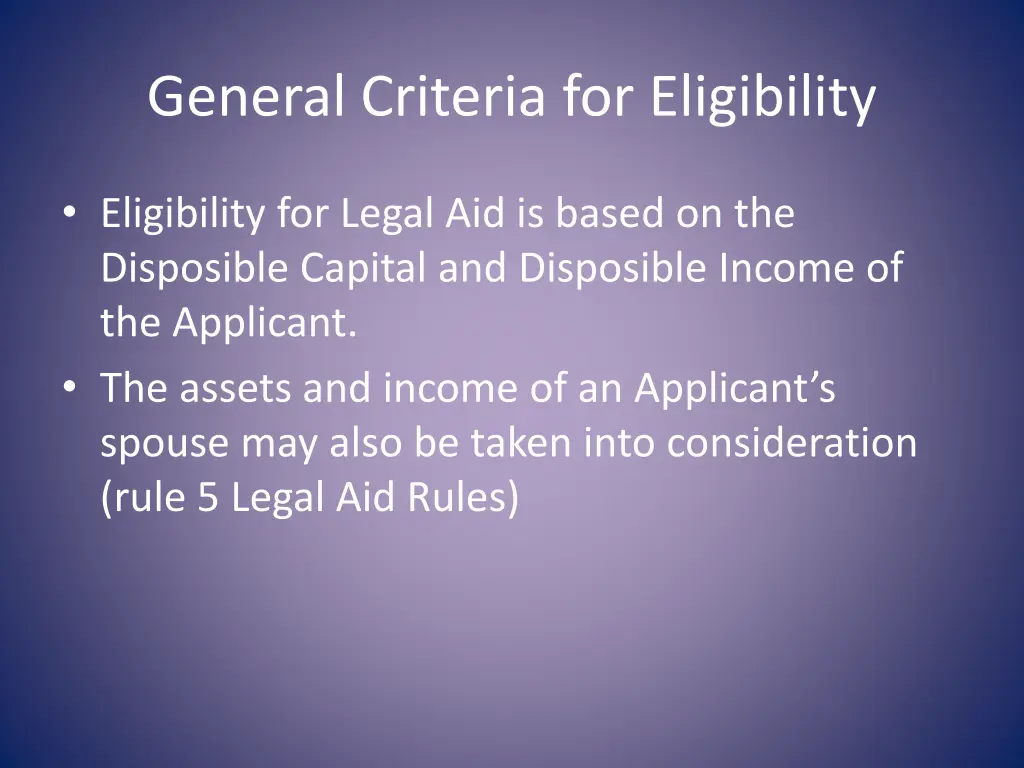 general criteria for eligibility