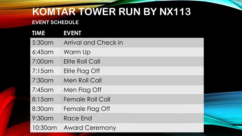 komtar tower run by nx113 event schedule