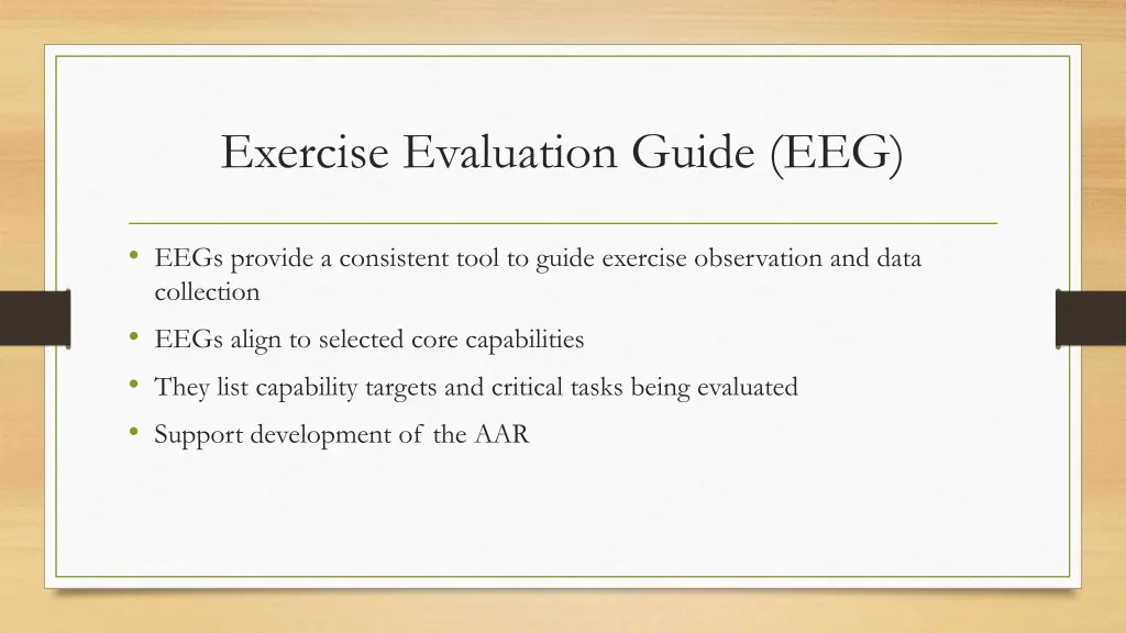 exercise evaluation guide eeg