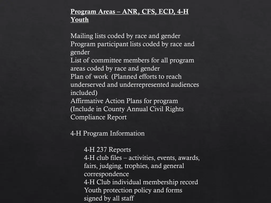 program areas anr cfs ecd 4 h youth