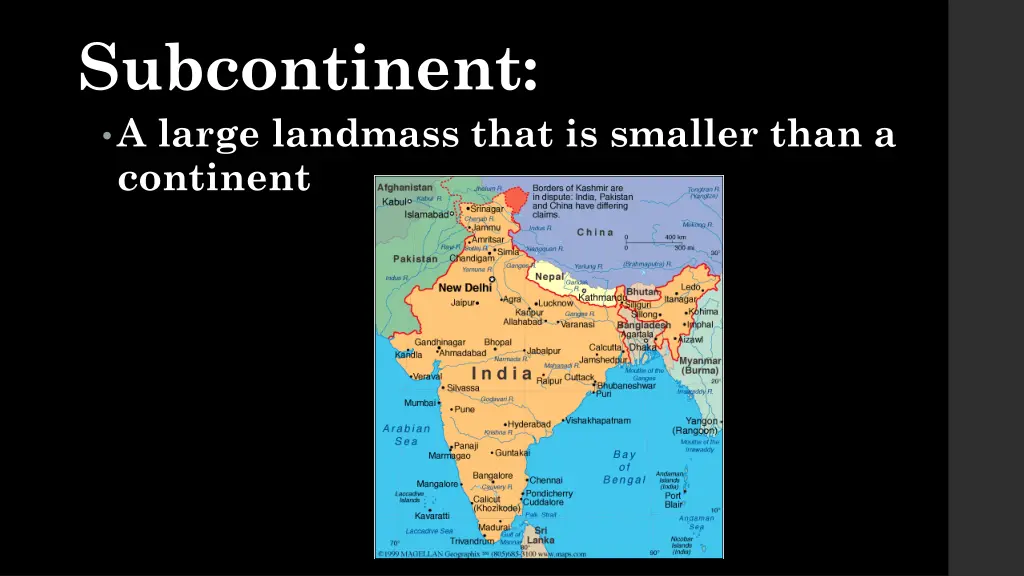 subcontinent a large landmass that is smaller