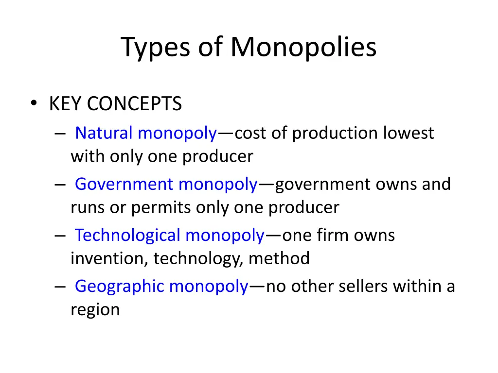 types of monopolies