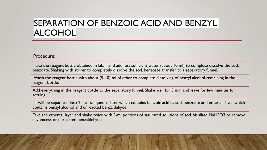 separation of benzoic acid and benzyl alcohol