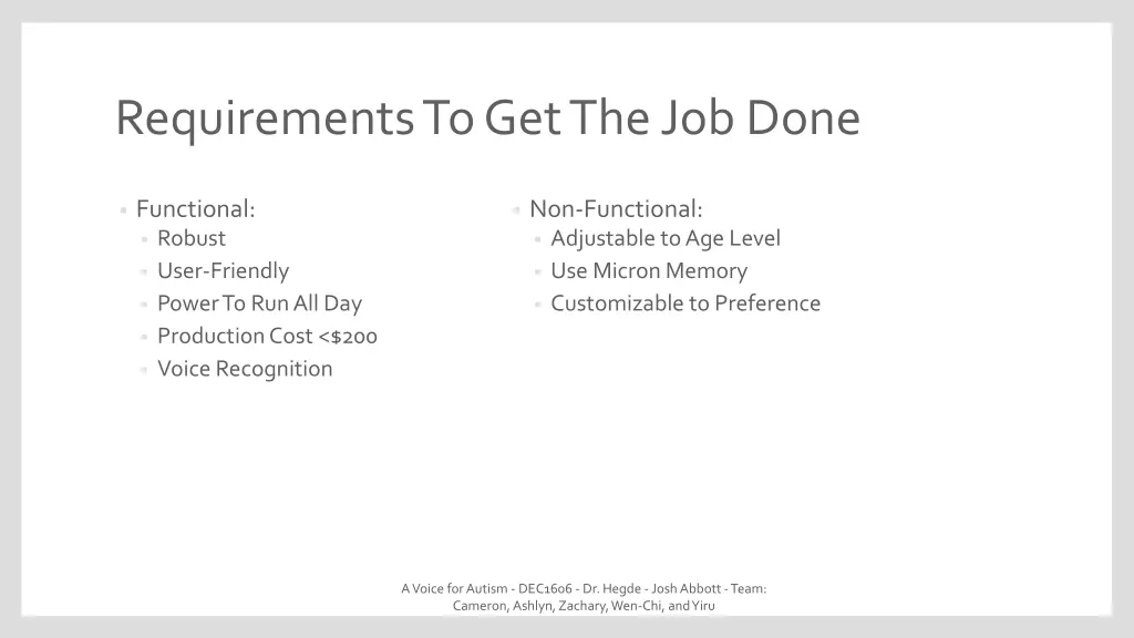 requirements to get the job done