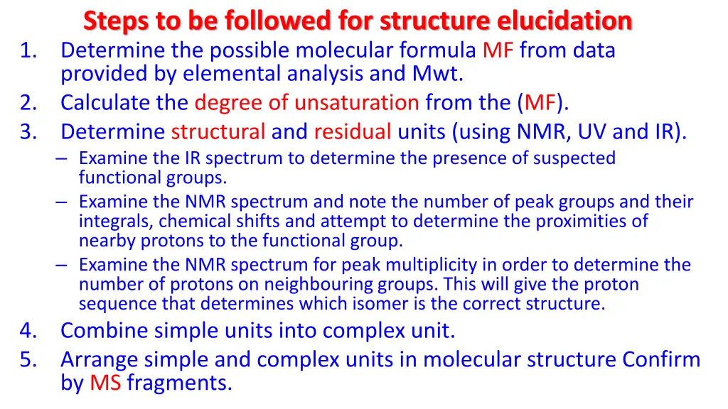 steps to be followed for structure elucidation