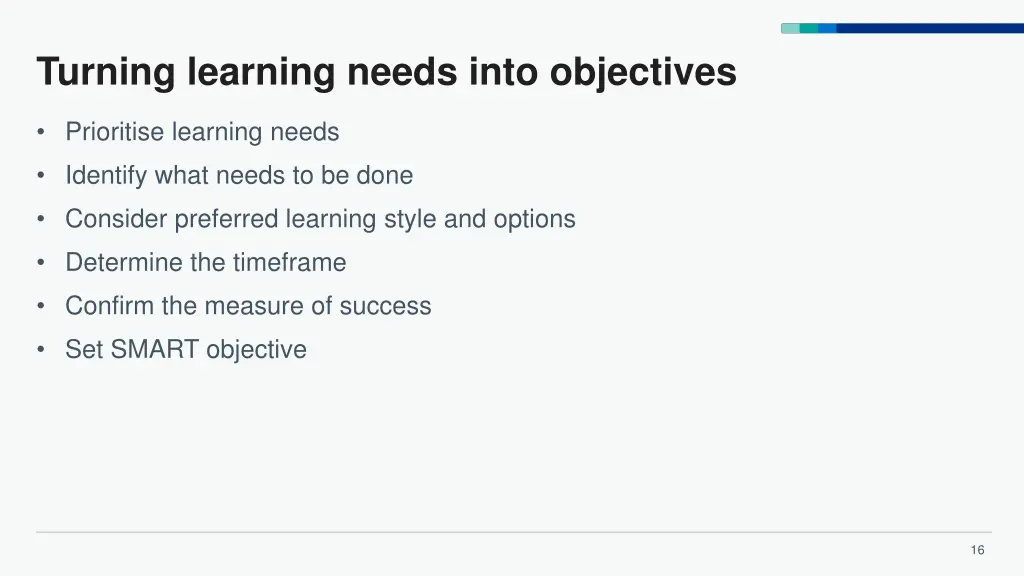 turning learning needs into objectives