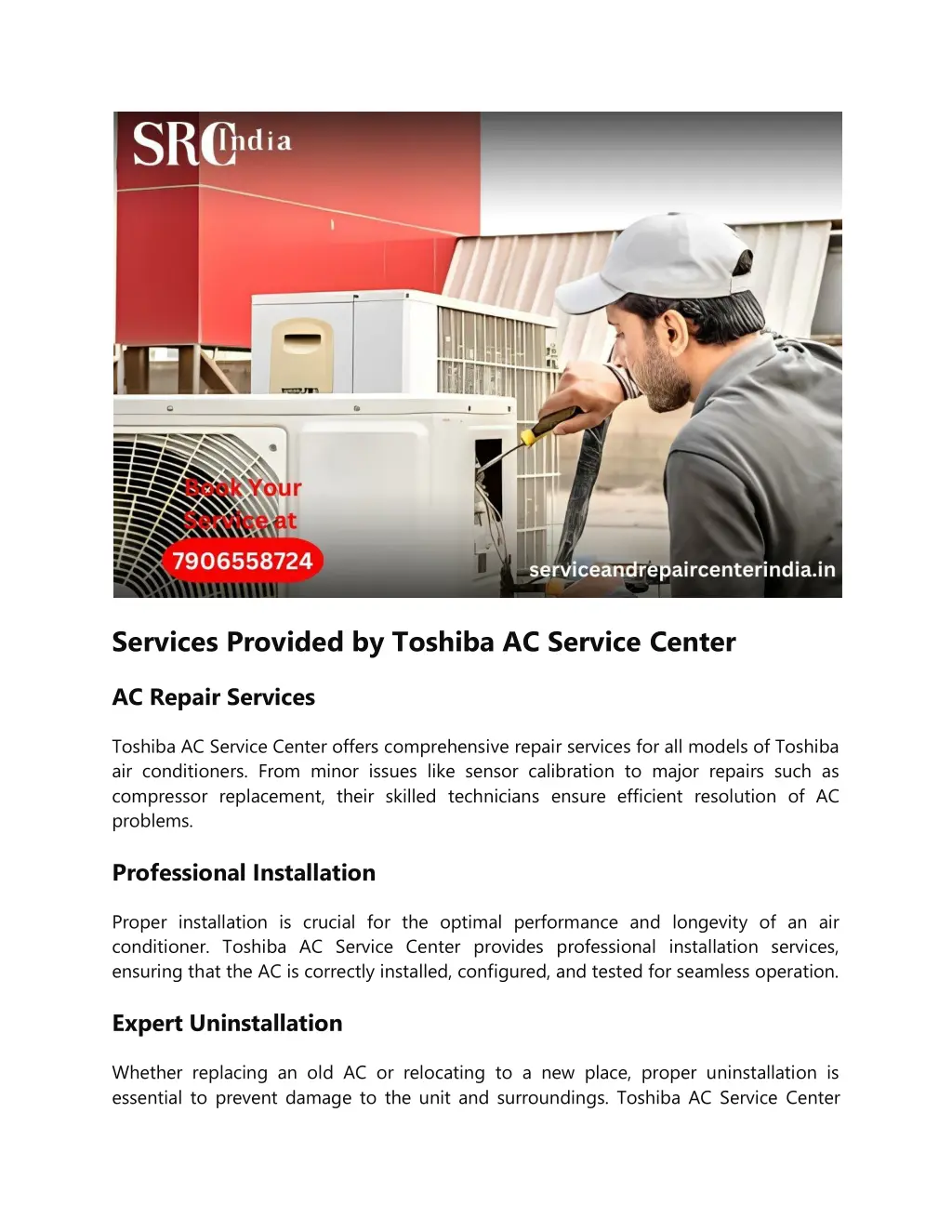 services provided by toshiba ac service center