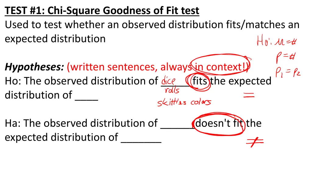 test 1 chi square goodness of fit test used