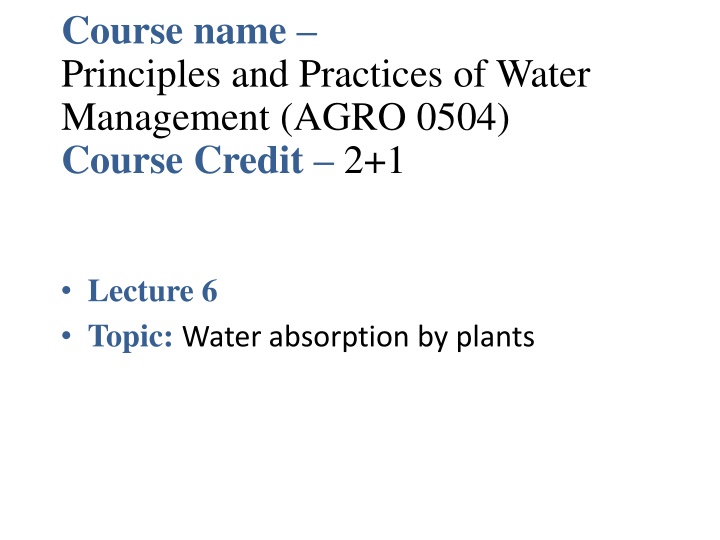 course name principles and practices of water